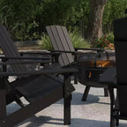 Merrick Lane Ayala 5 Piece Outdoor Leisure Set with Set of 4 Poly Resin Adirondack Chairs and Star and Moon Iron Fire Pit