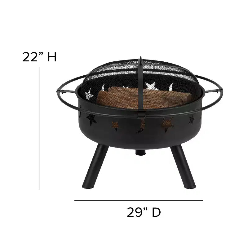 Merrick Lane Ayala 5 Piece Outdoor Leisure Set with Set of 4 Poly Resin Adirondack Chairs and Star and Moon Iron Fire Pit