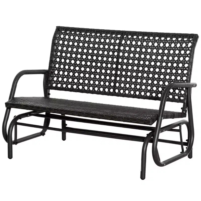Outsunny 2-Person Outdoor Wicker Glider Bench Patio Garden PE Rattan Swing Loveseat Chair with Extra Wide Seat and Curved Backrest Dark Gray