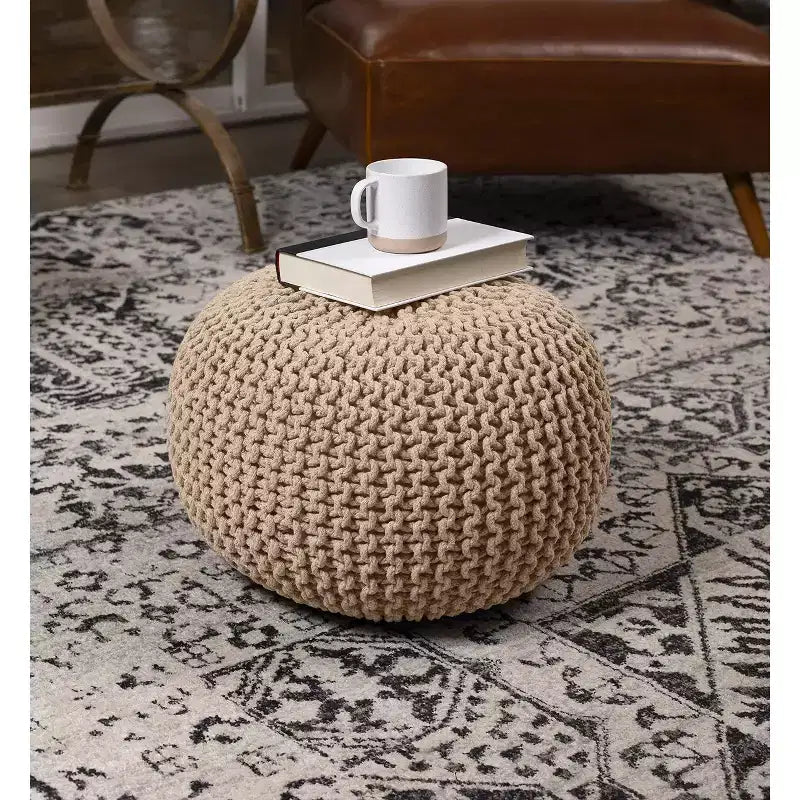 BirdRock Home Pouf Tondo Poggiapiedi Ottomano - Naturale