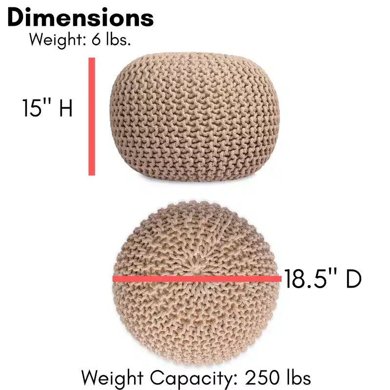 BirdRock Home Pouf Tondo Poggiapiedi Ottomano - Naturale