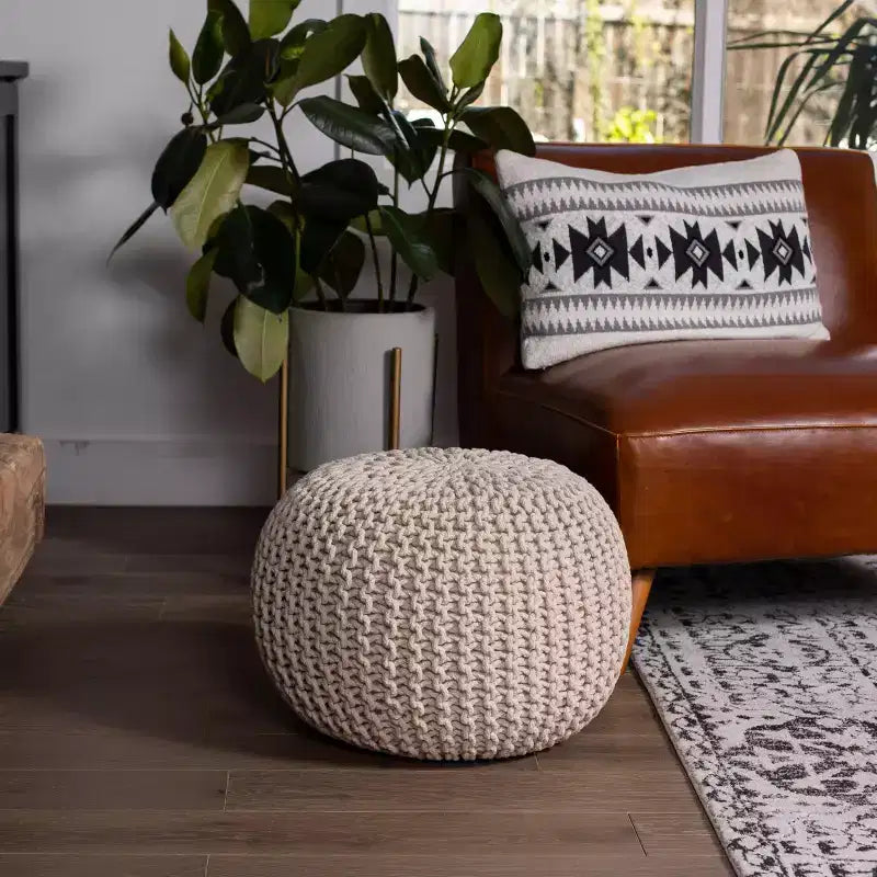 BirdRock Home Pouf Tondo Poggiapiedi Ottomano - Naturale