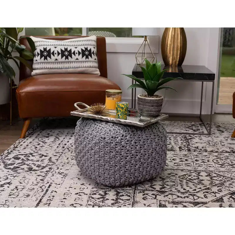 BirdRock Home Square Pouf Foot Stool Ottoman for Living Room & Bedroom - Grey