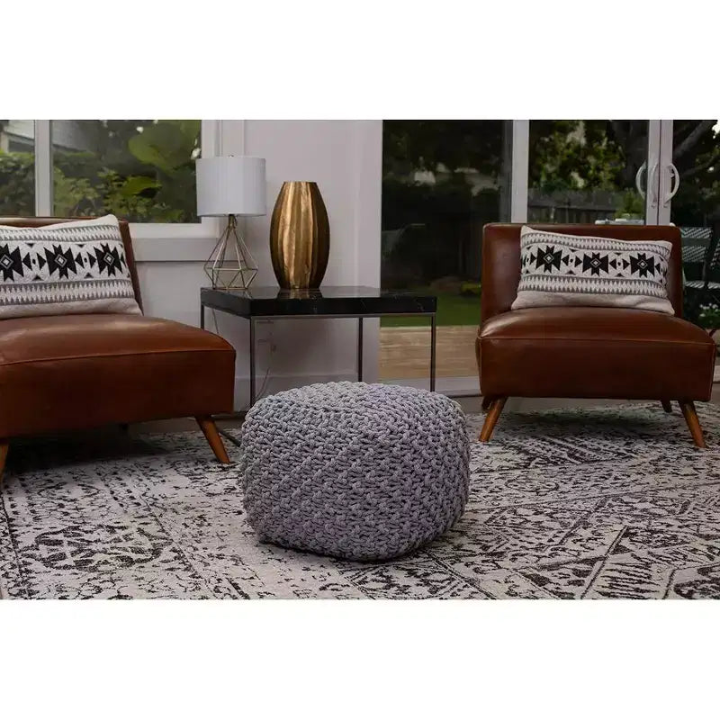 BirdRock Home Square Pouf Foot Stool Ottoman for Living Room & Bedroom - Grey