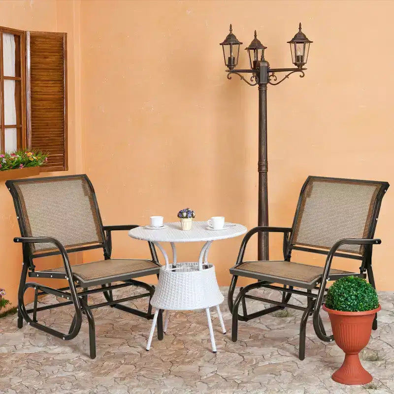 Costway 2PCS Patio Swing Glider Chair Single Rocking Chair Yard Outdoor Brown