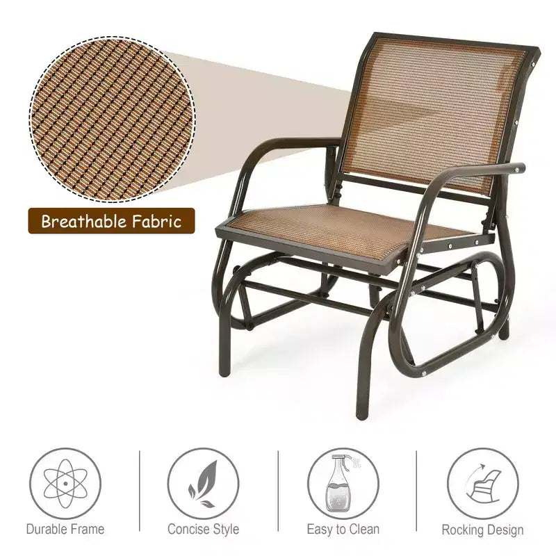 Costway 2PCS Patio Swing Glider Chair Single Rocking Chair Yard Outdoor Brown