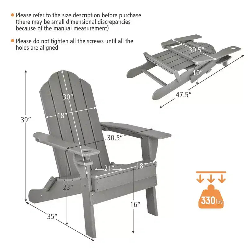 Costway Patio Folding Adirondack Chair Weather Resistant Cup Holder Yard