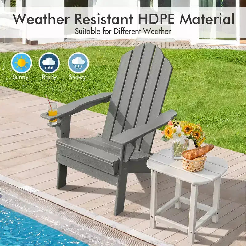 Costway Patio Folding Adirondack Chair Weather Resistant Cup Holder Yard