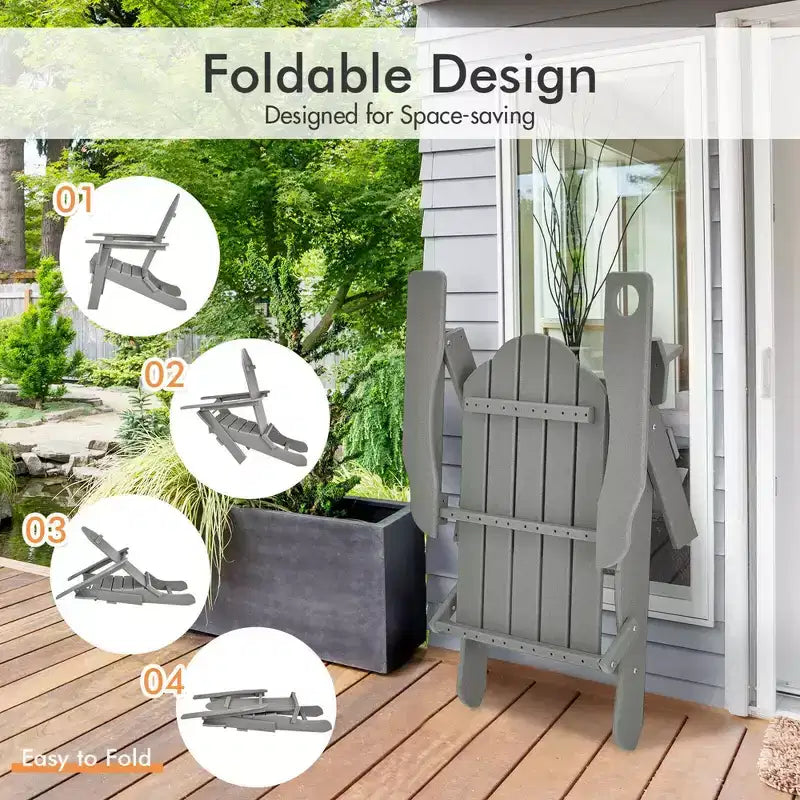 Costway Patio Folding Adirondack Chair Weather Resistant Cup Holder Yard