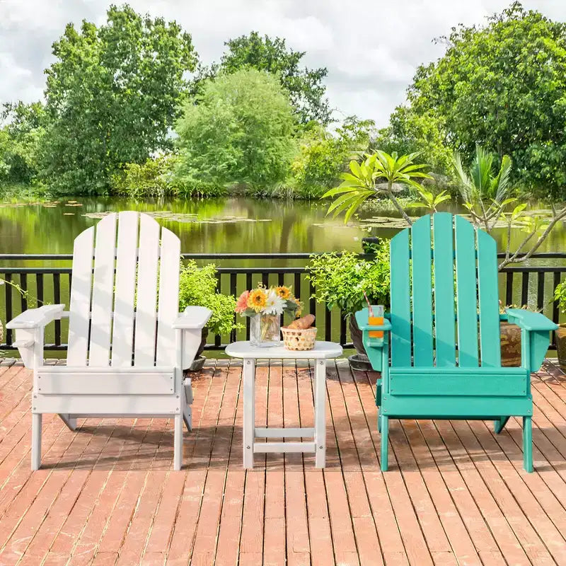 Costway Patio Folding Adirondack Chair Weather Resistant Cup Holder Yard