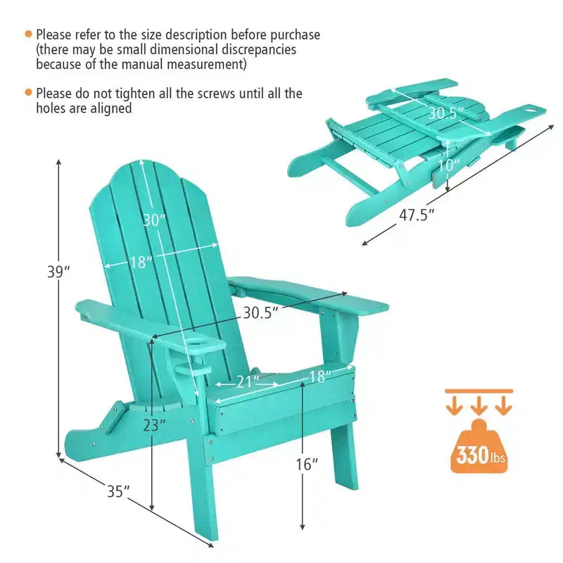 Costway Patio Folding Adirondack Chair Weather Resistant Cup Holder Yard
