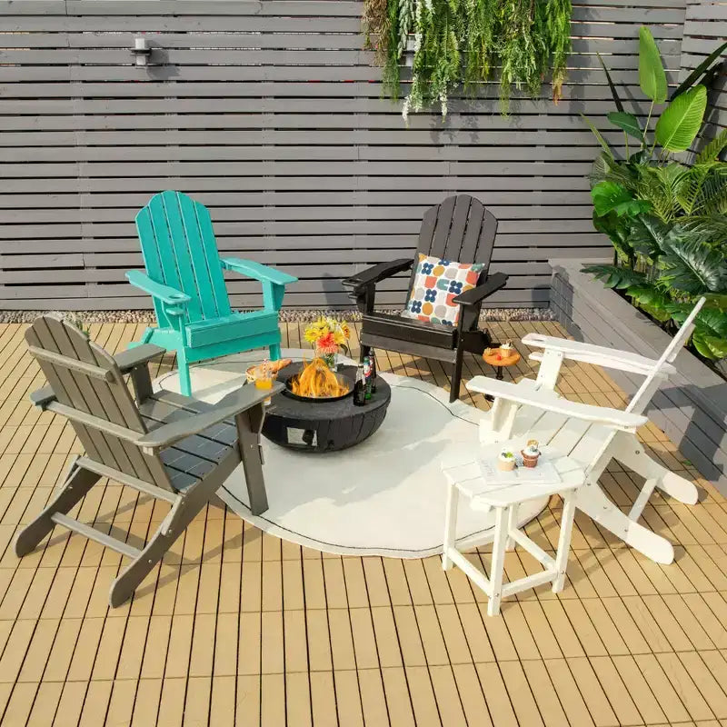 Costway Patio Folding Adirondack Chair Weather Resistant Cup Holder Yard