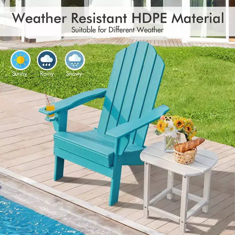 Costway Patio Folding Adirondack Chair Weather Resistant Cup Holder Yard