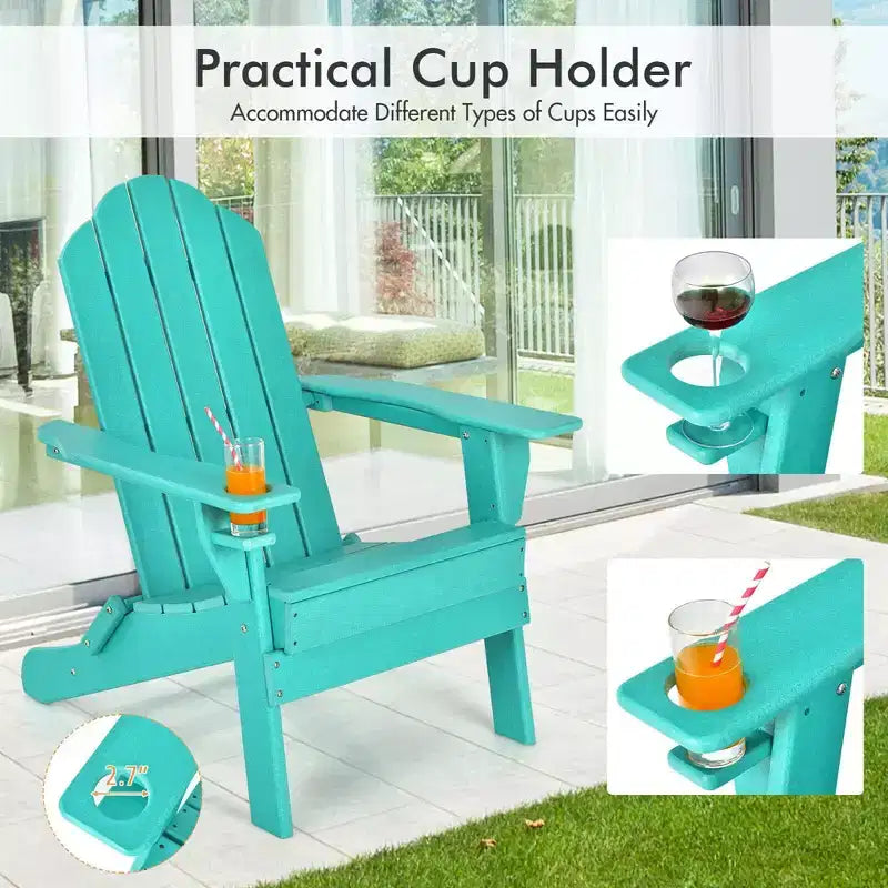 Costway Patio Folding Adirondack Chair Weather Resistant Cup Holder Yard