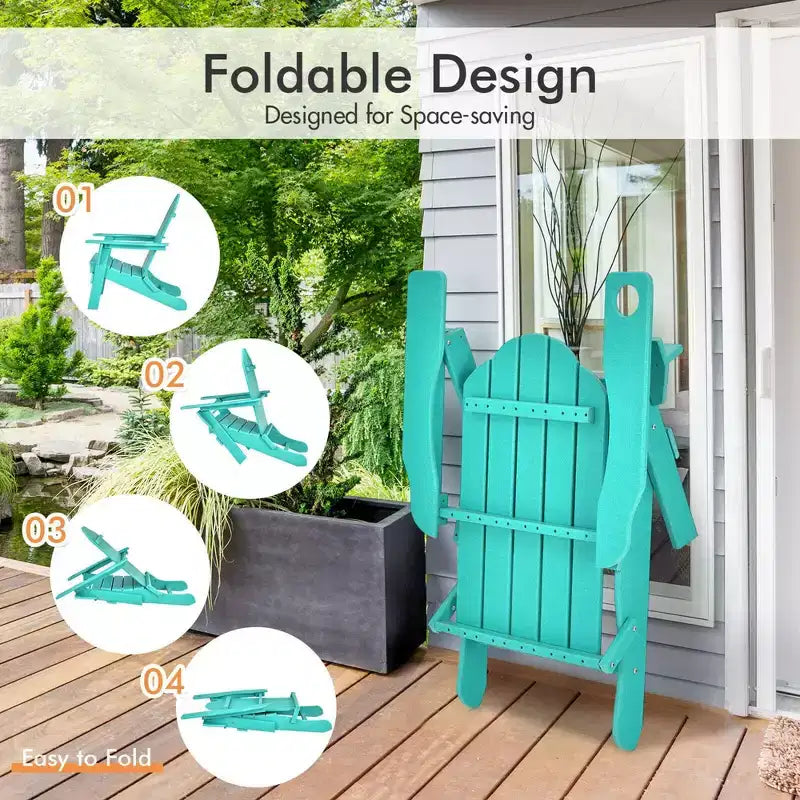 Costway Patio Folding Adirondack Chair Weather Resistant Cup Holder Yard