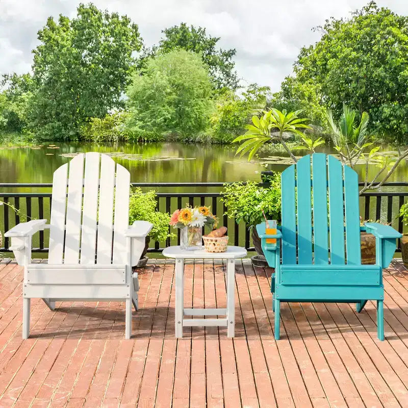 Costway Patio Folding Adirondack Chair Weather Resistant Cup Holder Yard