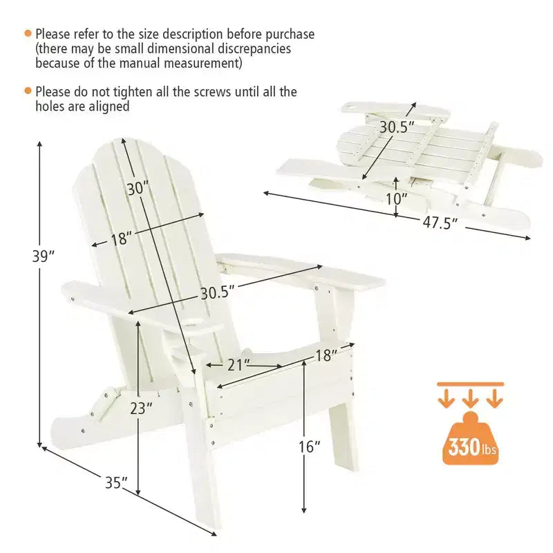 Costway Patio Folding Adirondack Chair Weather Resistant Cup Holder Yard