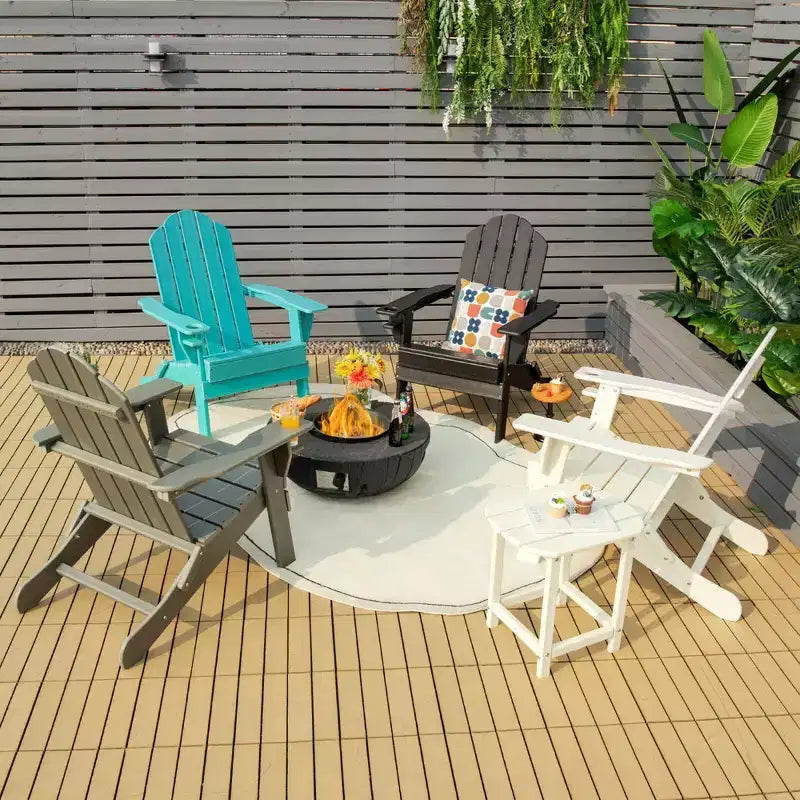 Costway Patio Folding Adirondack Chair Weather Resistant Cup Holder Yard