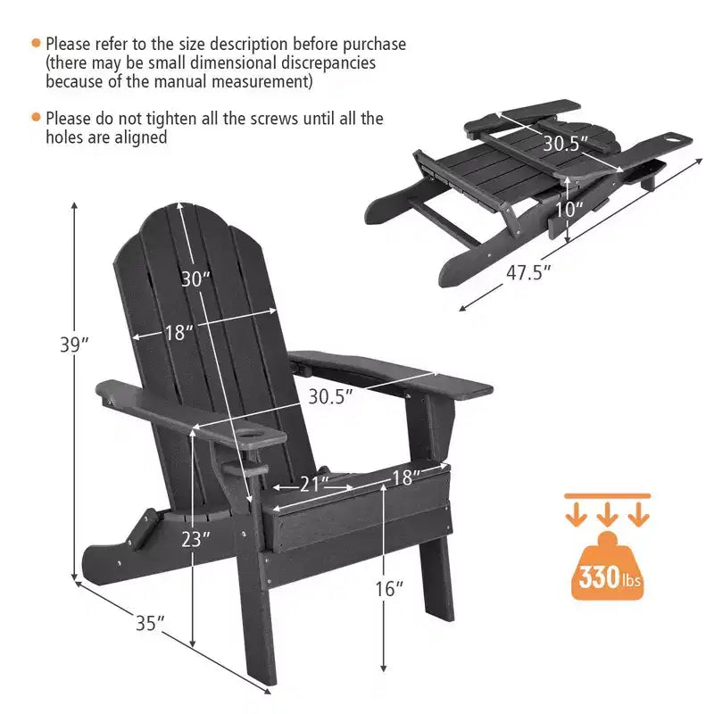 Costway Patio Folding Adirondack Chair Weather Resistant Cup Holder Yard