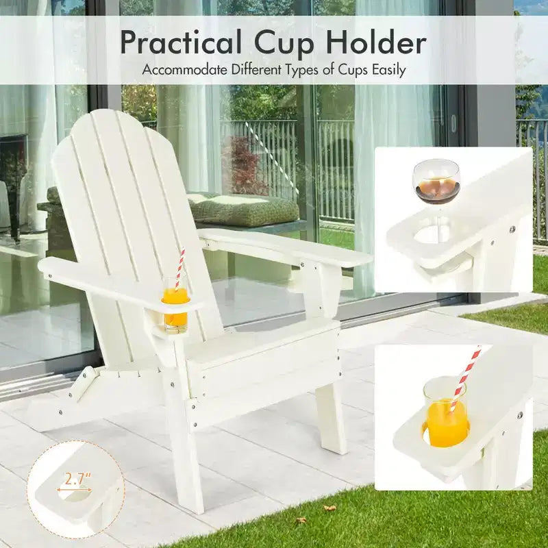Costway Patio Folding Adirondack Chair Weather Resistant Cup Holder Yard