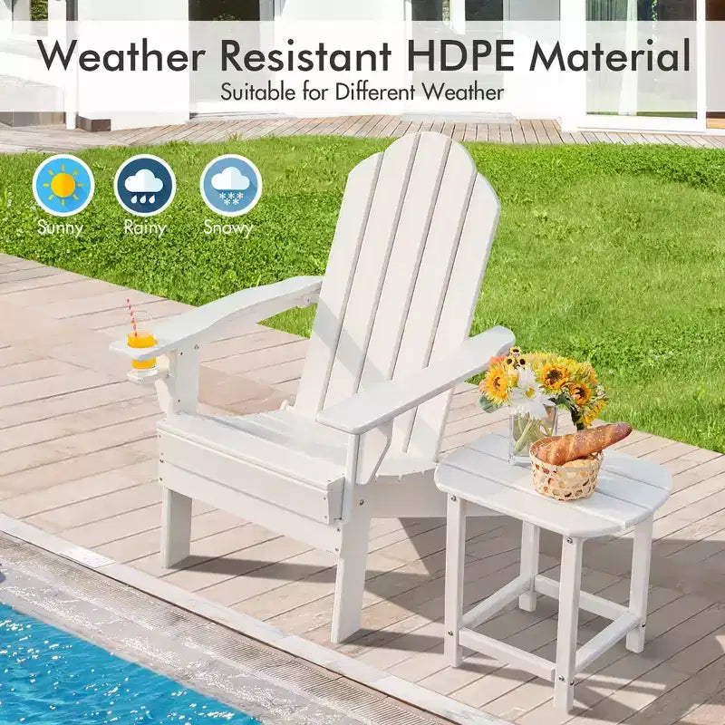Costway Patio Folding Adirondack Chair Weather Resistant Cup Holder Yard