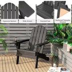 Costway Patio Folding Adirondack Chair Weather Resistant Cup Holder Yard