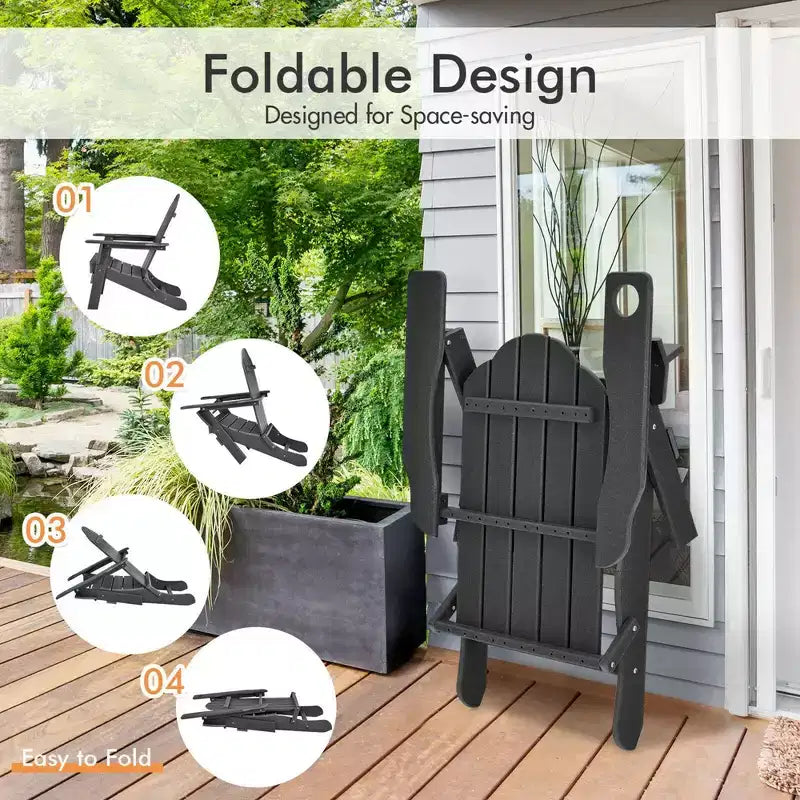 Costway Patio Folding Adirondack Chair Weather Resistant Cup Holder Yard
