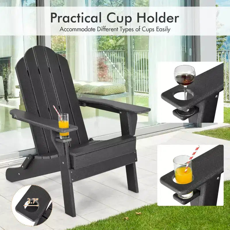 Costway Patio Folding Adirondack Chair Weather Resistant Cup Holder Yard