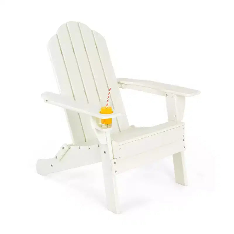 Costway Patio Folding Adirondack Chair Weather Resistant Cup Holder Yard