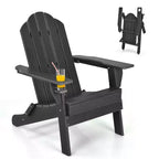 Costway Patio Folding Adirondack Chair Weather Resistant Cup Holder Yard