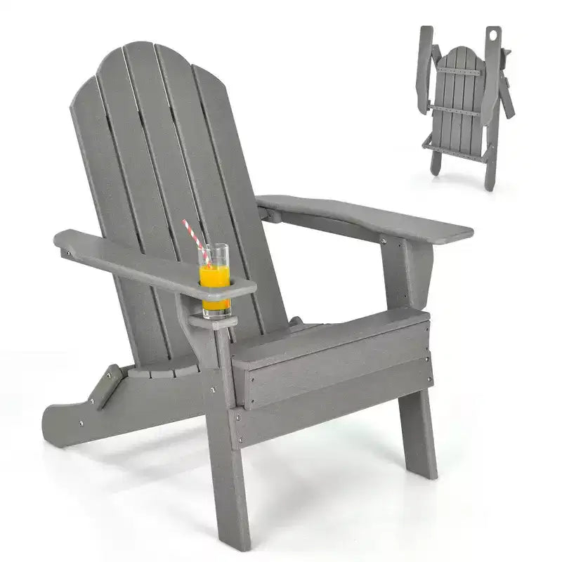 Sedia Adirondack Pieghevole da Giardino Costway, Resistente alle Intemperie, con Portabicchieri