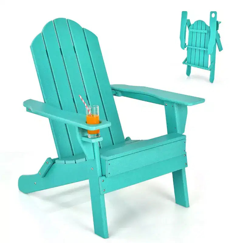 Sedia Adirondack Pieghevole da Giardino Costway, Resistente alle Intemperie, con Portabicchieri