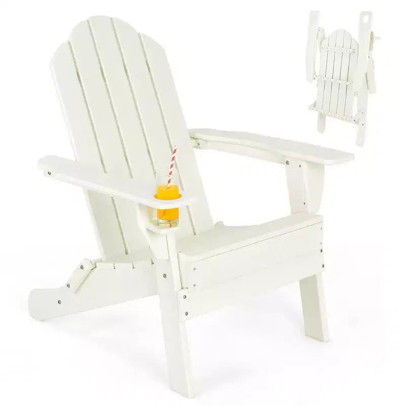 Sedia Adirondack Pieghevole da Giardino Costway, Resistente alle Intemperie, con Portabicchieri