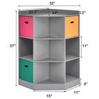 Costway 3-Tier Kid Storage Shelf Cubes w/3 Baskets Corner Cabinet Organizer Gray