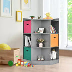 Costway 3-Tier Kid Storage Shelf Cubes w/3 Baskets Corner Cabinet Organizer Gray
