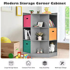 Costway 3-Tier Kid Storage Shelf Cubes w/3 Baskets Corner Cabinet Organizer Gray