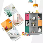 Costway 3-Tier Kid Storage Shelf Cubes w/3 Baskets Corner Cabinet Organizer Gray