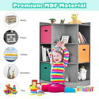 Costway 3-Tier Kid Storage Shelf Cubes w/3 Baskets Corner Cabinet Organizer Gray