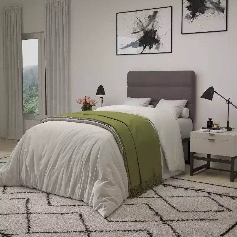 Merrick Lane Headboard with Tufted Upholstery and Powder Coated Metal Frame