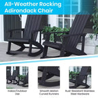 Flash Furniture Set of 2 Savannah All-Weather Poly Resin Wood Adirondack Rocking Chairs with Side Table