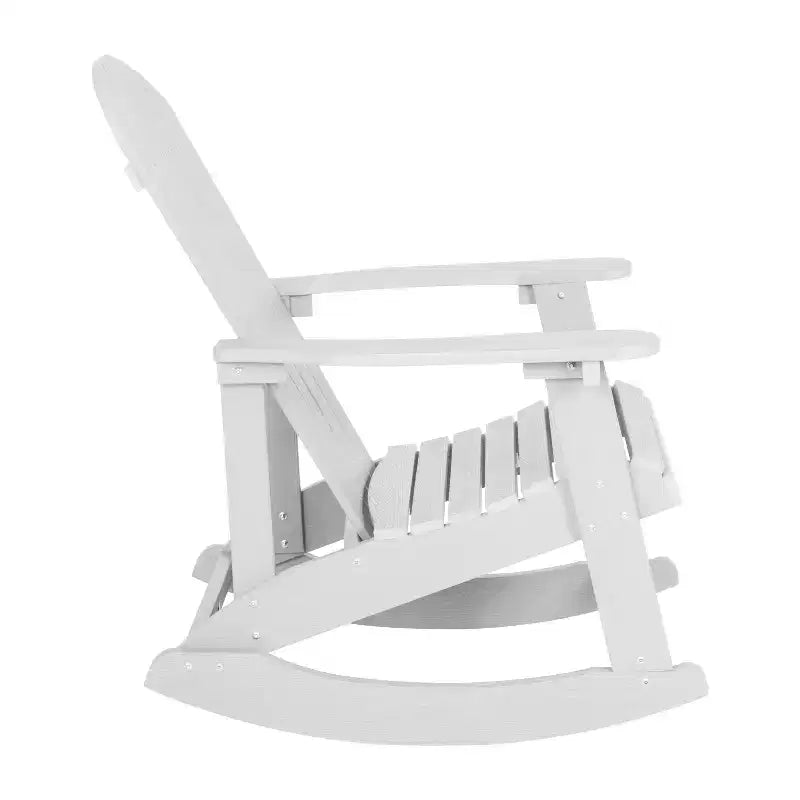 Flash Furniture Set of 2 Savannah All-Weather Poly Resin Wood Adirondack Rocking Chairs with Side Table