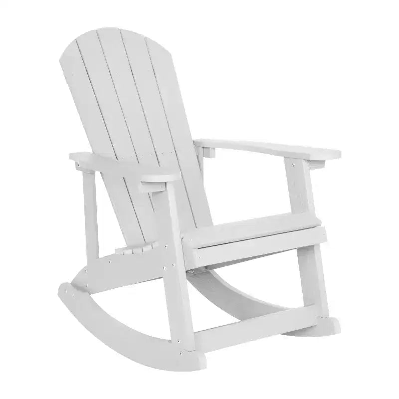 Flash Furniture Set of 2 Savannah All-Weather Poly Resin Wood Adirondack Rocking Chairs with Side Table