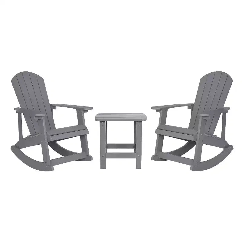Flash Furniture Set di 2 sedie a dondolo Adirondack in legno di poliresina per tutte le stagioni Savannah con tavolino laterale