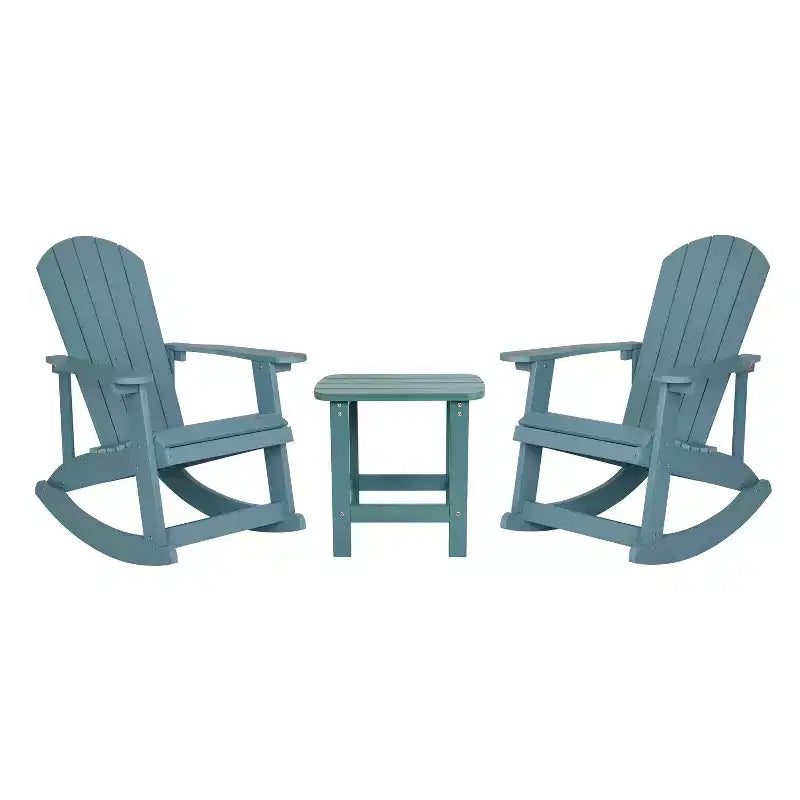 Flash Furniture Set di 2 sedie a dondolo Adirondack in legno di poliresina per tutte le stagioni Savannah con tavolino laterale