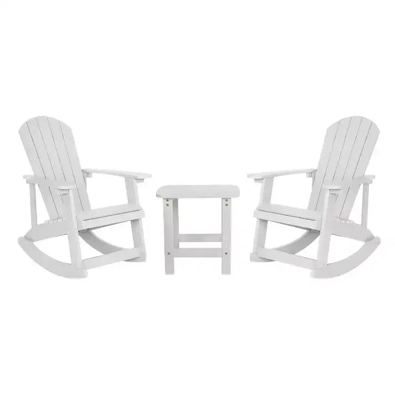 Flash Furniture Set di 2 sedie a dondolo Adirondack in legno di poliresina per tutte le stagioni Savannah con tavolino laterale