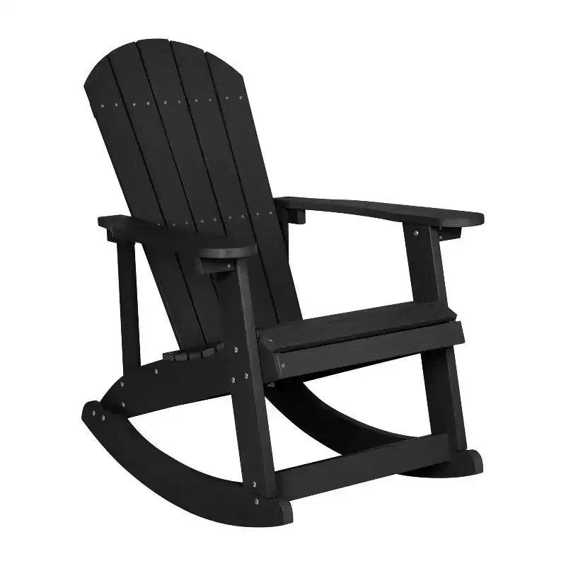 Set di 4 sedie a dondolo Adirondack Savannah in poliresina effetto legno per tutte le stagioni con tavolino Flash Furniture