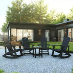Set di 4 sedie a dondolo Adirondack Savannah in poliresina effetto legno per tutte le stagioni con tavolino Flash Furniture