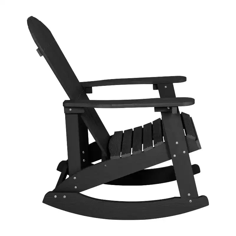 Set di 4 sedie a dondolo Adirondack Savannah in poliresina effetto legno per tutte le stagioni con tavolino Flash Furniture