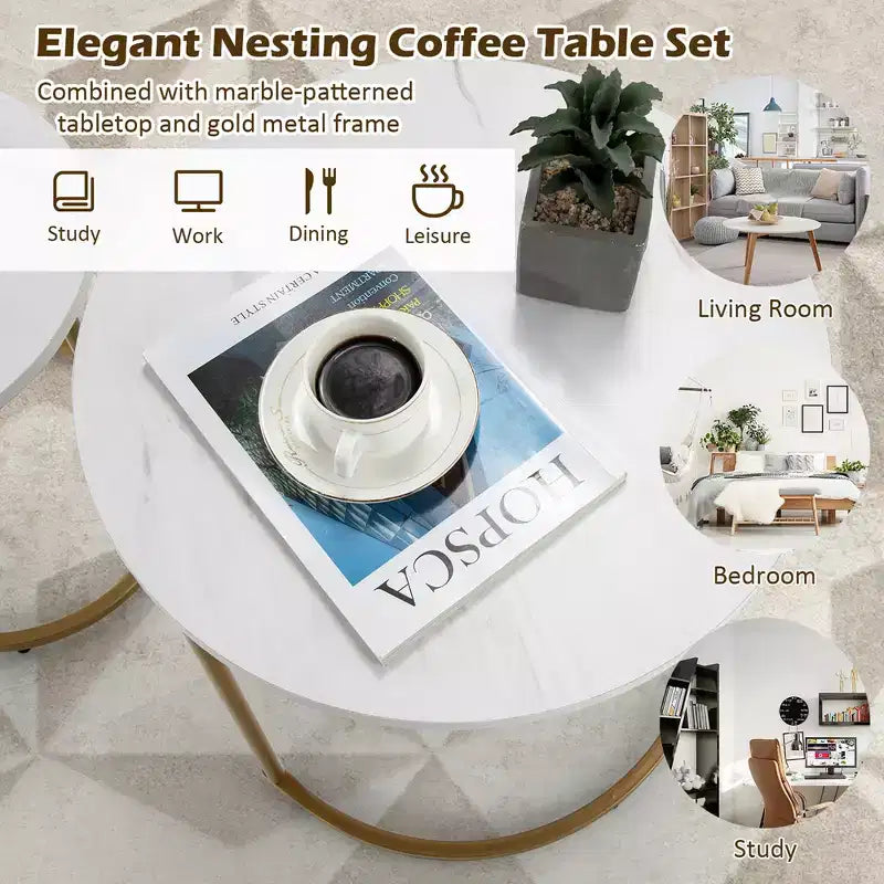 Tavolino da caffè impilabile Costway, set moderno di 2 tavolini da salotto