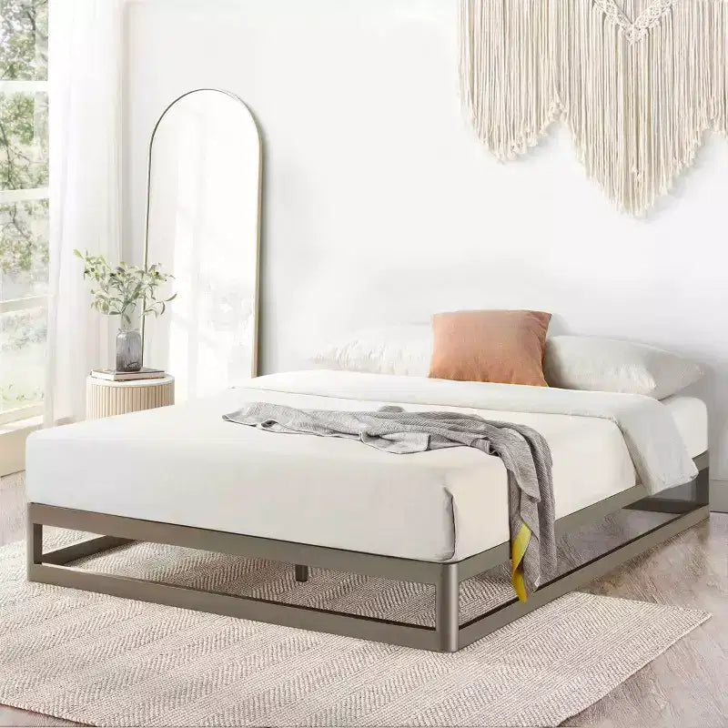 Best Price Mattress 9 Metal Round Corner Platform Bed Frame Gray